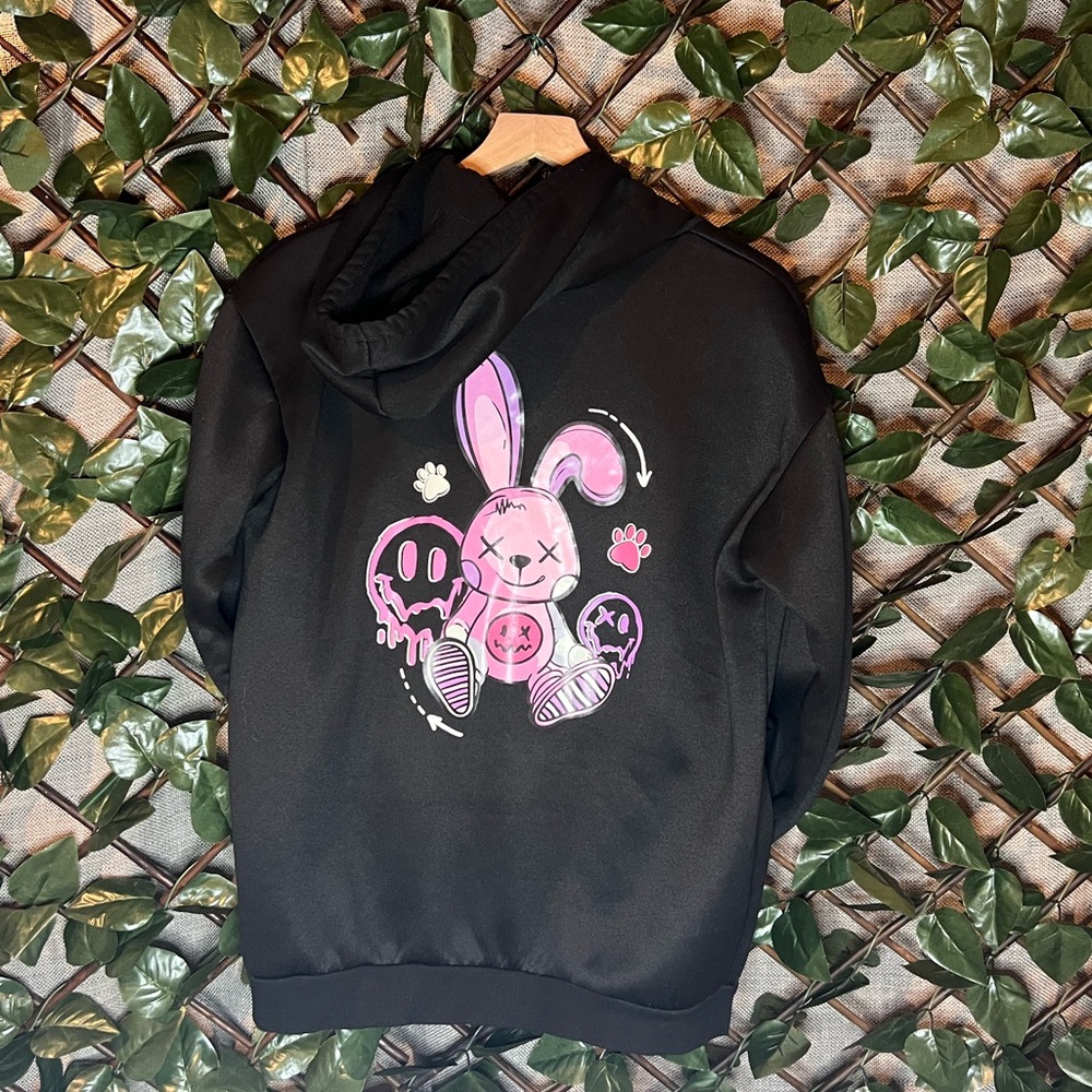 Scene SHEIN Emo Bunny Graphic Hoodie